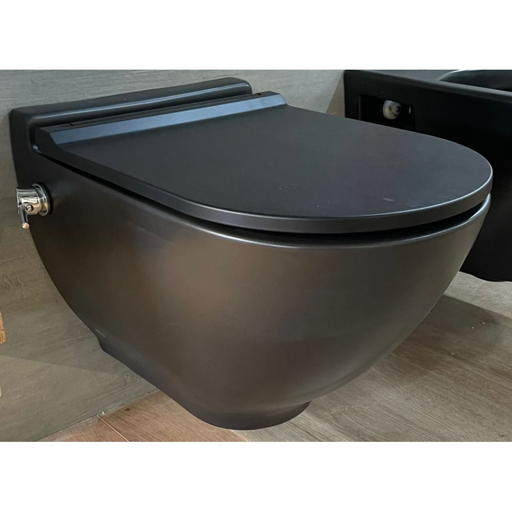 HARMONY ZWART NO-RIM OPHANG WC MET EEN GEÏNTEGREERDE KOUD WATER KRAAN